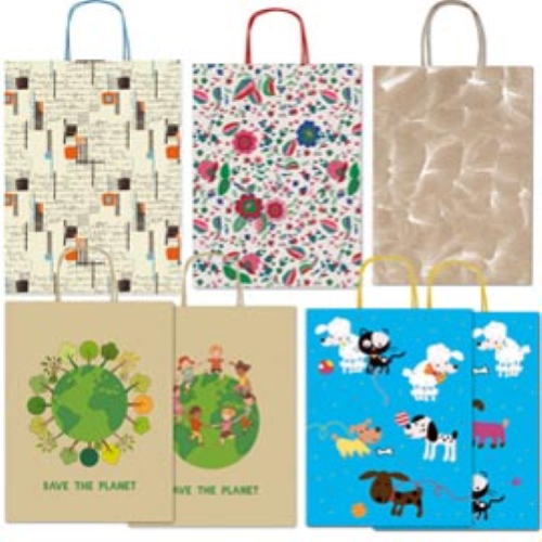 Shopper carta kraft c/manici carta ritorta 26x34,5x12cm fantasie ass. Rex Sadoch